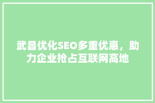 武昌优化SEO多重优惠，助力企业抢占互联网高地