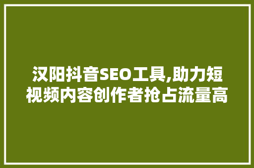 汉阳抖音SEO工具,助力短视频内容创作者抢占流量高地