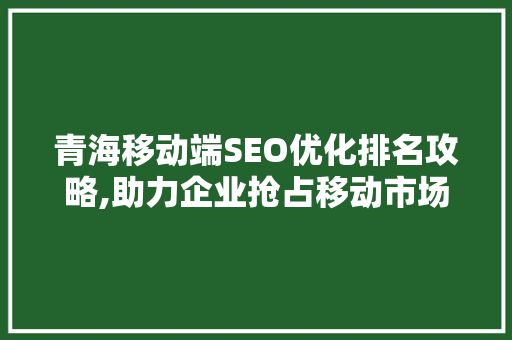 青海移动端SEO优化排名攻略,助力企业抢占移动市场先机