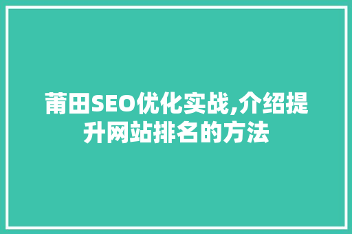 莆田SEO优化实战,介绍提升网站排名的方法