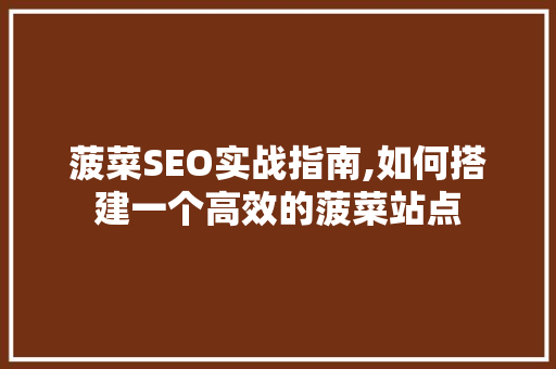 菠菜SEO实战指南,如何搭建一个高效的菠菜站点