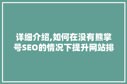 详细介绍,如何在没有熊掌号SEO的情况下提升网站排名