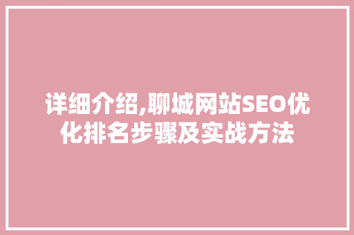 详细介绍,聊城网站SEO优化排名步骤及实战方法