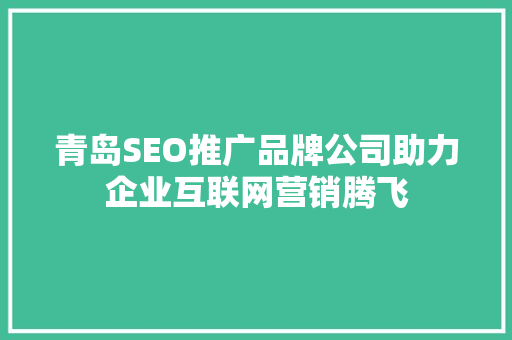 青岛SEO推广品牌公司助力企业互联网营销腾飞