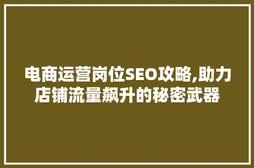 电商运营岗位SEO攻略,助力店铺流量飙升的秘密武器