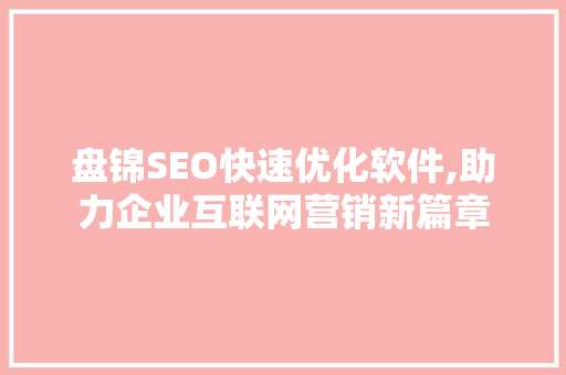 盘锦SEO快速优化软件,助力企业互联网营销新篇章