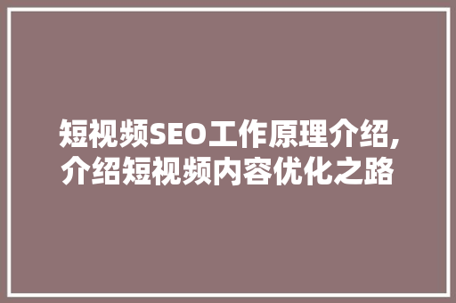 短视频SEO工作原理介绍,介绍短视频内容优化之路