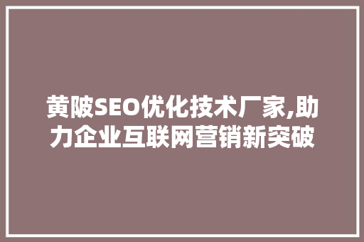 黄陂SEO优化技术厂家,助力企业互联网营销新突破