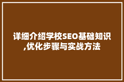 详细介绍学校SEO基础知识,优化步骤与实战方法