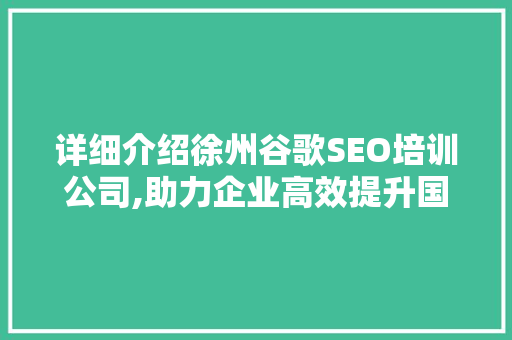 详细介绍徐州谷歌SEO培训公司,助力企业高效提升国际市场竞争力