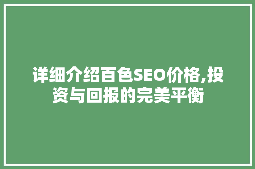 详细介绍百色SEO价格,投资与回报的完美平衡