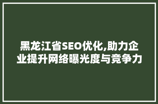 黑龙江省SEO优化,助力企业提升网络曝光度与竞争力