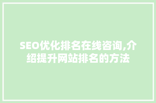 SEO优化排名在线咨询,介绍提升网站排名的方法