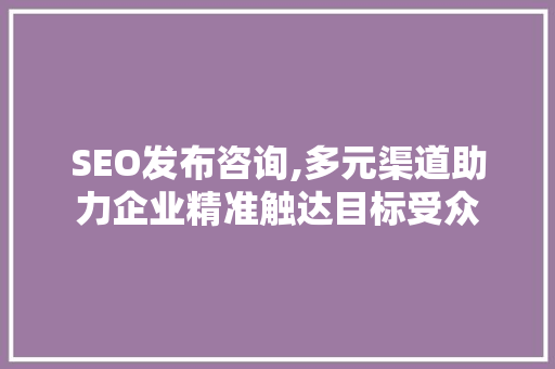 SEO发布咨询,多元渠道助力企业精准触达目标受众