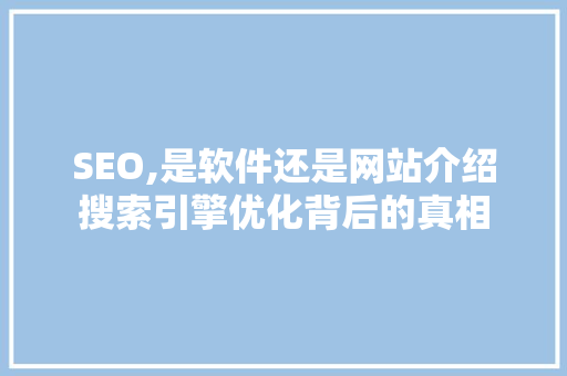SEO,是软件还是网站介绍搜索引擎优化背后的真相
