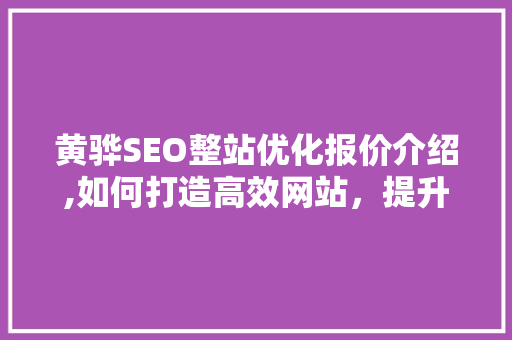 黄骅SEO整站优化报价介绍,如何打造高效网站，提升企业竞争力