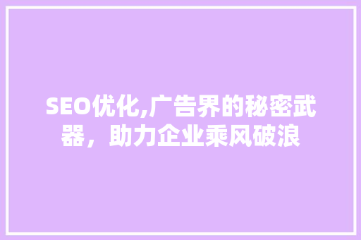 SEO优化,广告界的秘密武器，助力企业乘风破浪