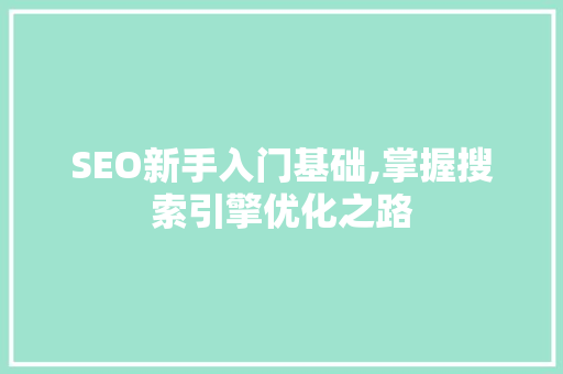 SEO新手入门基础,掌握搜索引擎优化之路