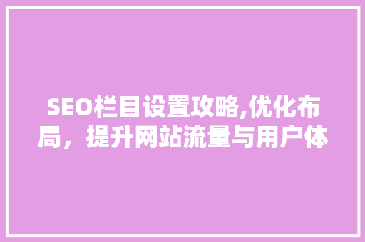 SEO栏目设置攻略,优化布局，提升网站流量与用户体验