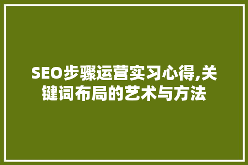 SEO步骤运营实习心得,关键词布局的艺术与方法