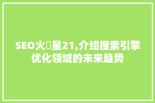 SEO火乚星21,介绍搜索引擎优化领域的未来趋势