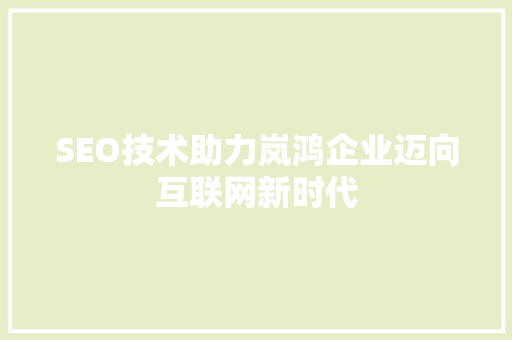 SEO技术助力岚鸿企业迈向互联网新时代