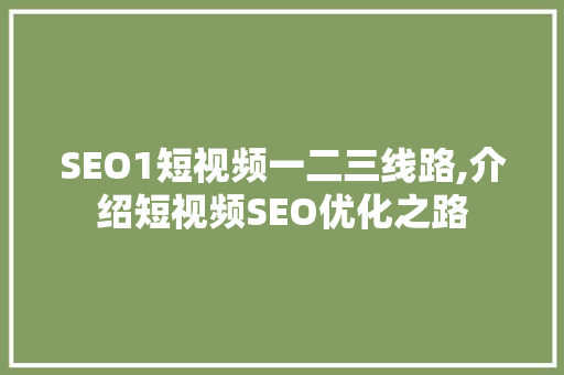 SEO1短视频一二三线路,介绍短视频SEO优化之路