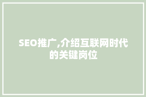 SEO推广,介绍互联网时代的关键岗位
