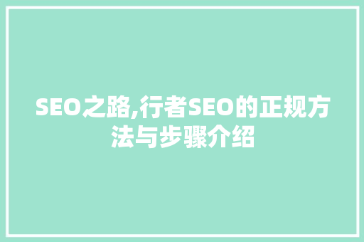 SEO之路,行者SEO的正规方法与步骤介绍
