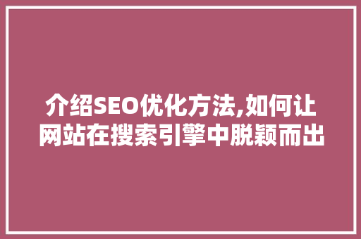 介绍SEO优化方法,如何让网站在搜索引擎中脱颖而出