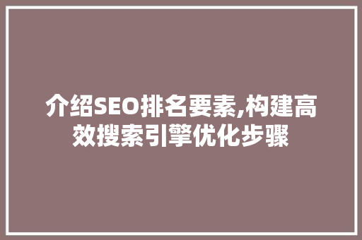介绍SEO排名要素,构建高效搜索引擎优化步骤