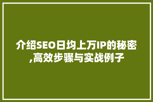 介绍SEO日均上万IP的秘密,高效步骤与实战例子
