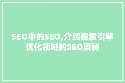 SEO中的SEO,介绍搜索引擎优化领域的SEO奥秘