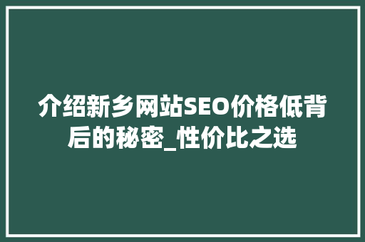 介绍新乡网站SEO价格低背后的秘密_性价比之选