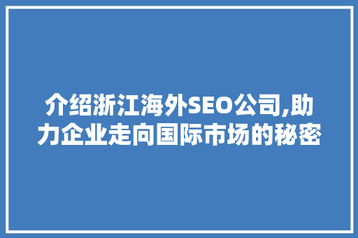介绍浙江海外SEO公司,助力企业走向国际市场的秘密武器