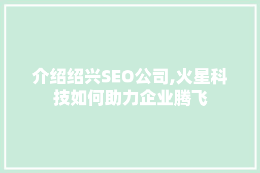 介绍绍兴SEO公司,火星科技如何助力企业腾飞