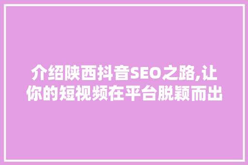 介绍陕西抖音SEO之路,让你的短视频在平台脱颖而出