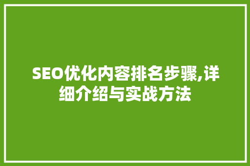 SEO优化内容排名步骤,详细介绍与实战方法