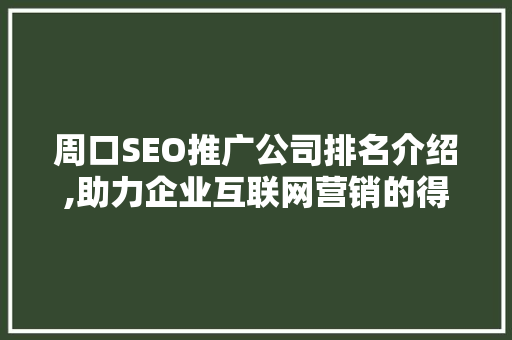 周口SEO推广公司排名介绍,助力企业互联网营销的得力助手