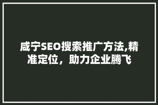 咸宁SEO搜索推广方法,精准定位，助力企业腾飞
