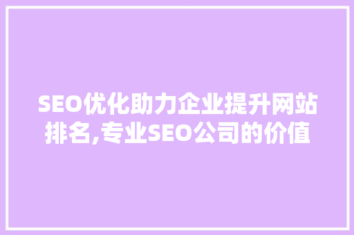 SEO优化助力企业提升网站排名,专业SEO公司的价值与步骤
