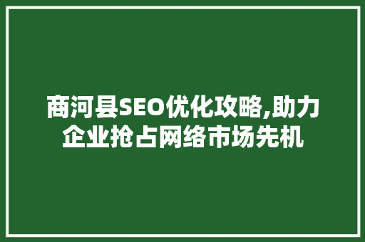 商河县SEO优化攻略,助力企业抢占网络市场先机