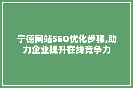 宁德网站SEO优化步骤,助力企业提升在线竞争力