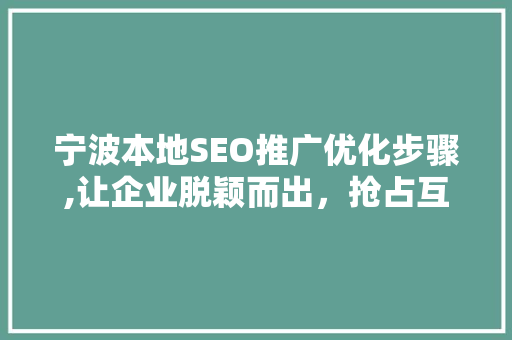 宁波本地SEO推广优化步骤,让企业脱颖而出，抢占互联网高地
