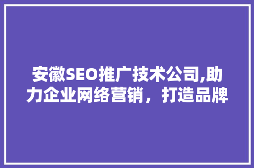 安徽SEO推广技术公司,助力企业网络营销，打造品牌影响力