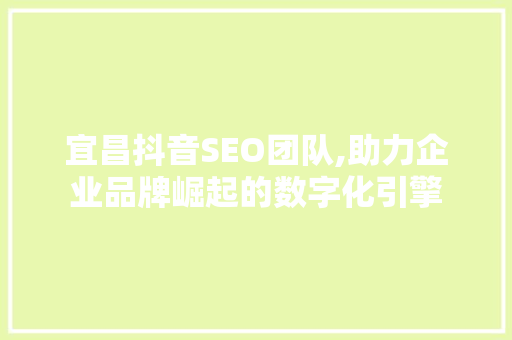 宜昌抖音SEO团队,助力企业品牌崛起的数字化引擎