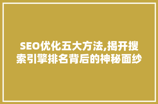 SEO优化五大方法,揭开搜索引擎排名背后的神秘面纱