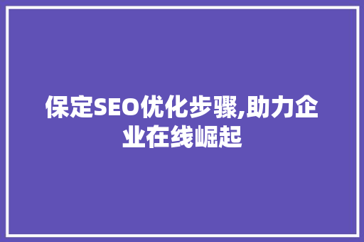 保定SEO优化步骤,助力企业在线崛起