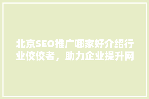北京SEO推广哪家好介绍行业佼佼者，助力企业提升网络竞争力