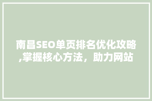 南昌SEO单页排名优化攻略,掌握核心方法，助力网站快速崛起